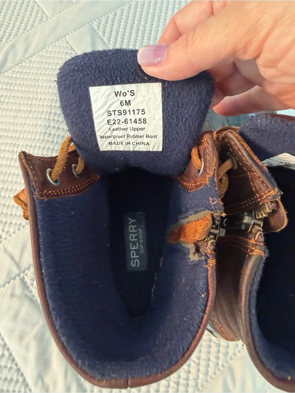 Sperry Navy and Brown Leather Duck Boots Sz 6
